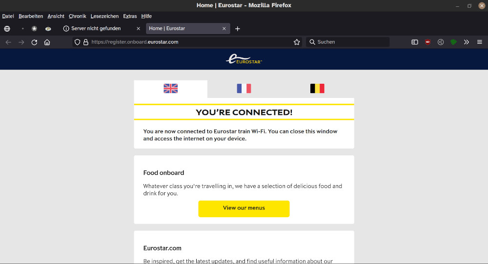 Screenshot of praising the network at the eurostar entrysite